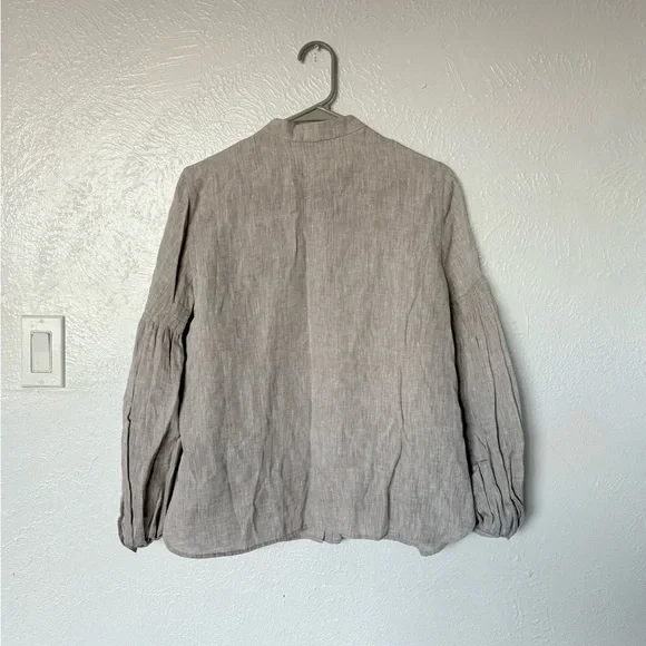 Lafayette 148 New York Taupe balloon-sleeve 100% Linen Top - Picture 2 of 10